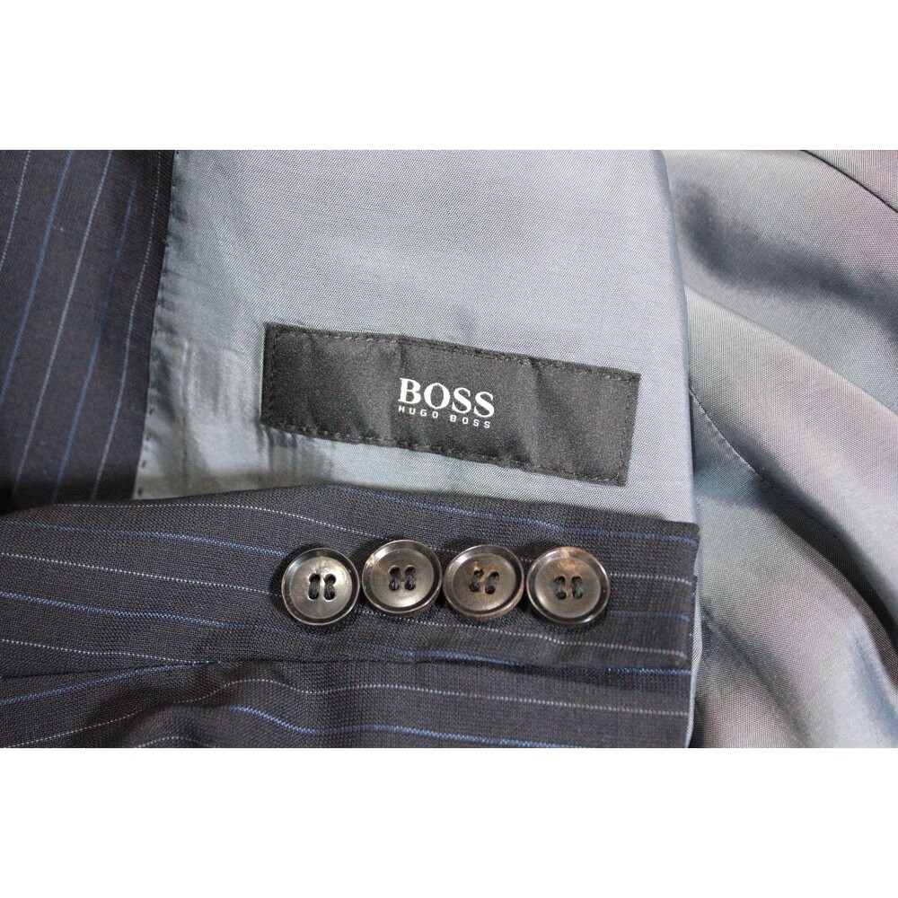 Hugo Boss Black Striped 2 Btn Wool 2 Piece Suit 44R Pleated Front 38" Waist - Picture 12 of 12